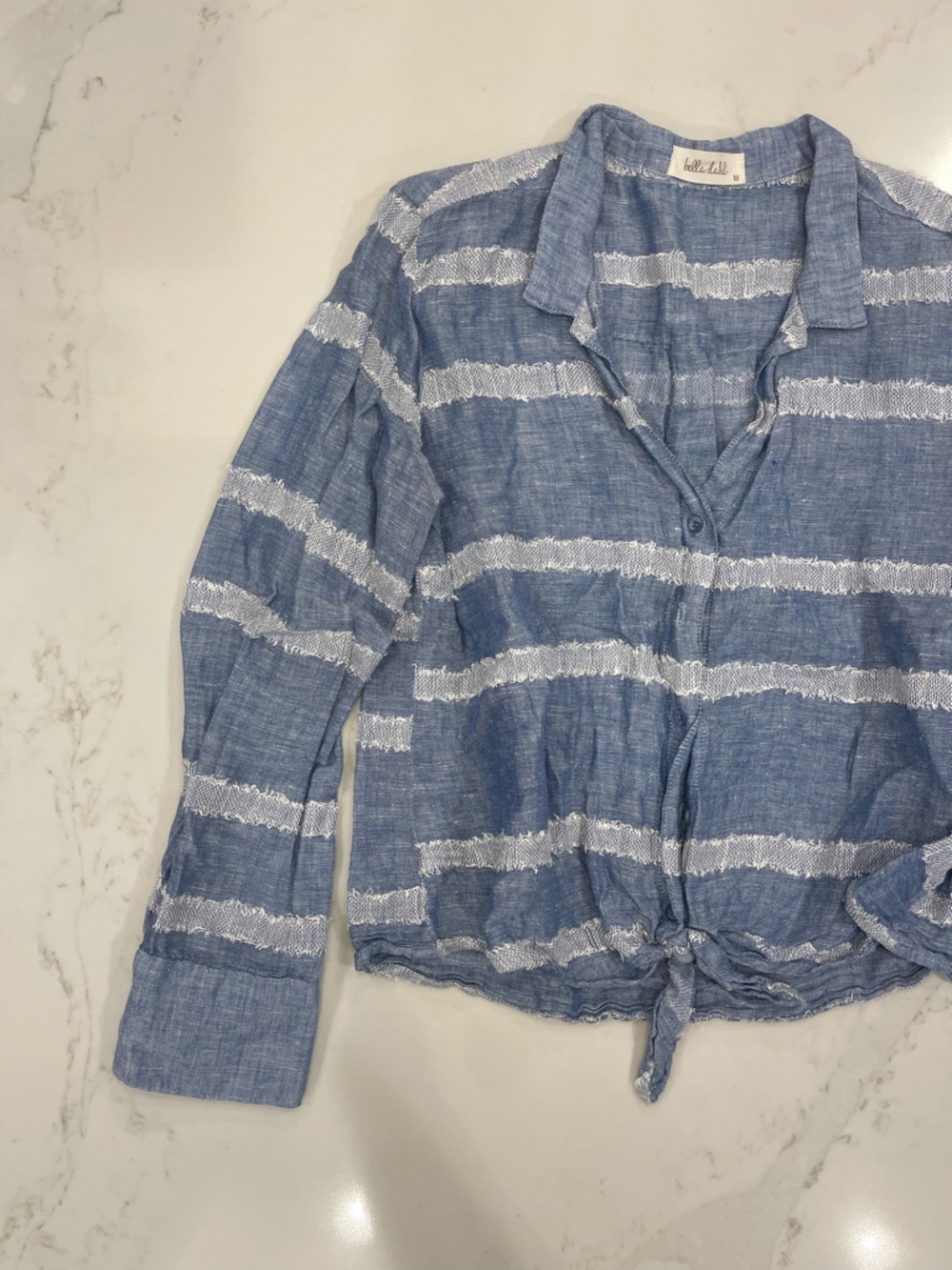 Like NEW! Bella Dahl Blue and White Striped Tie-Hem Button Down